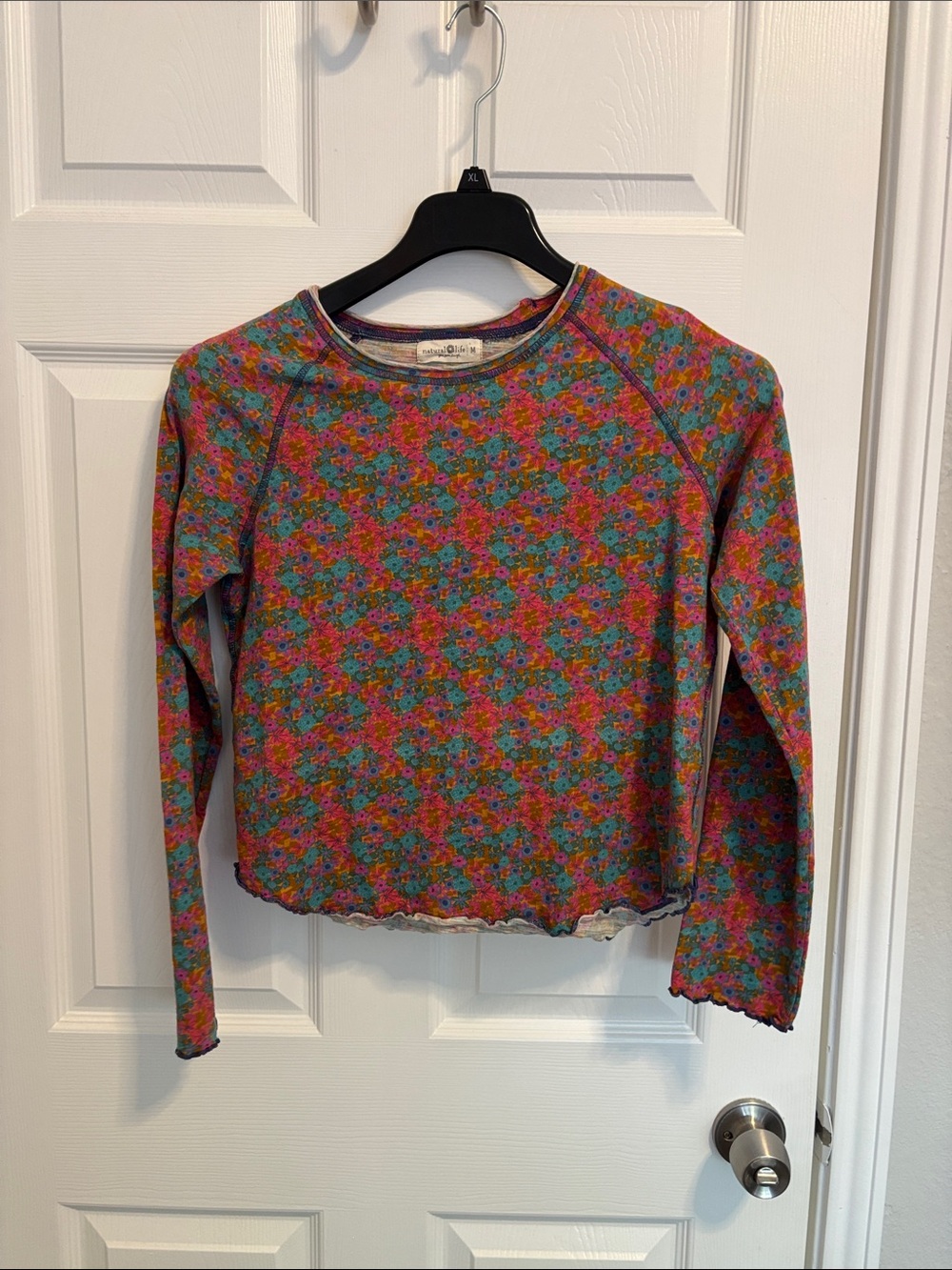 NATURAL LIFE Pink Teal and Mustard Floral Crewneck Top wt80